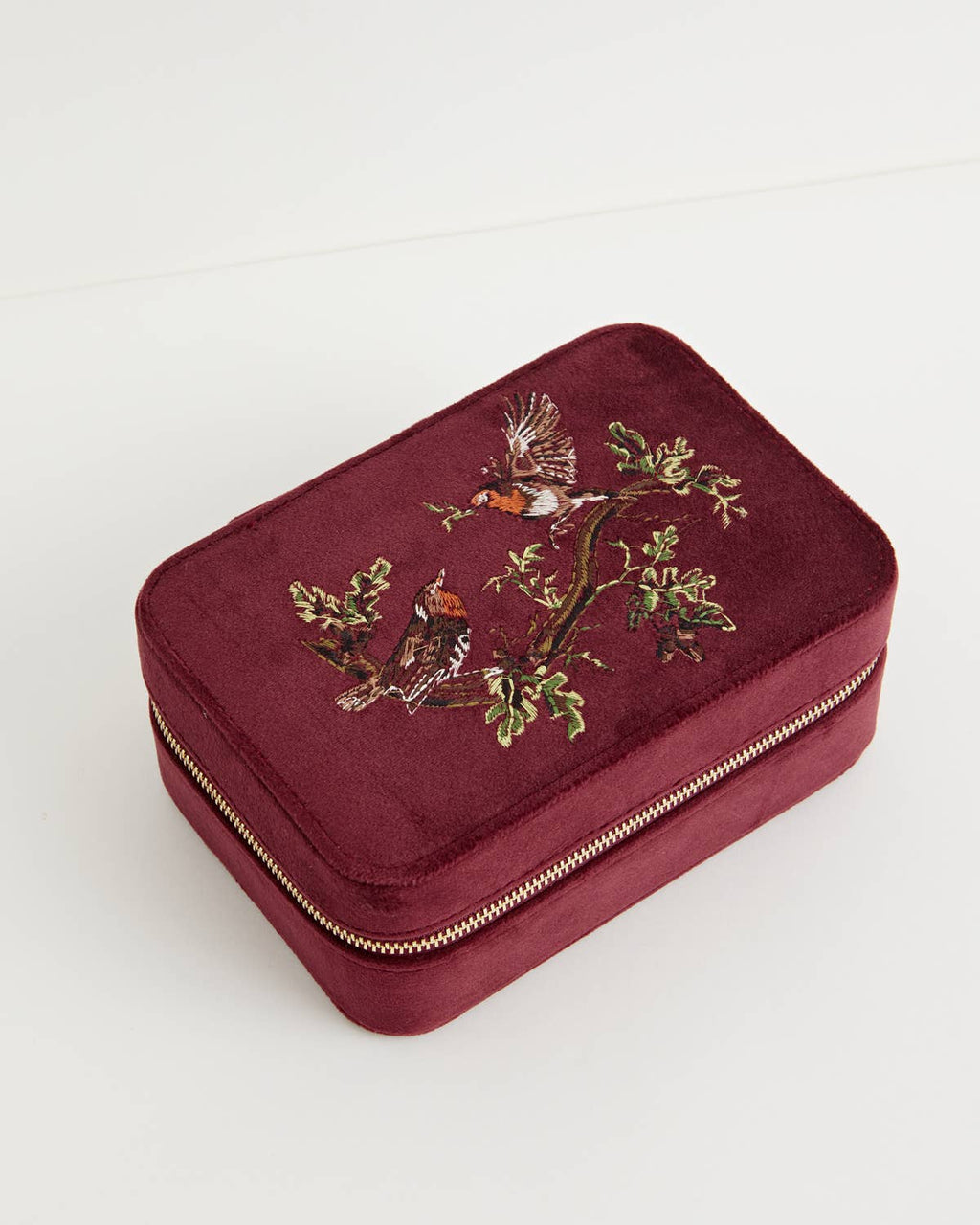 Robin Love Embroidered Velvet Jewelry Box