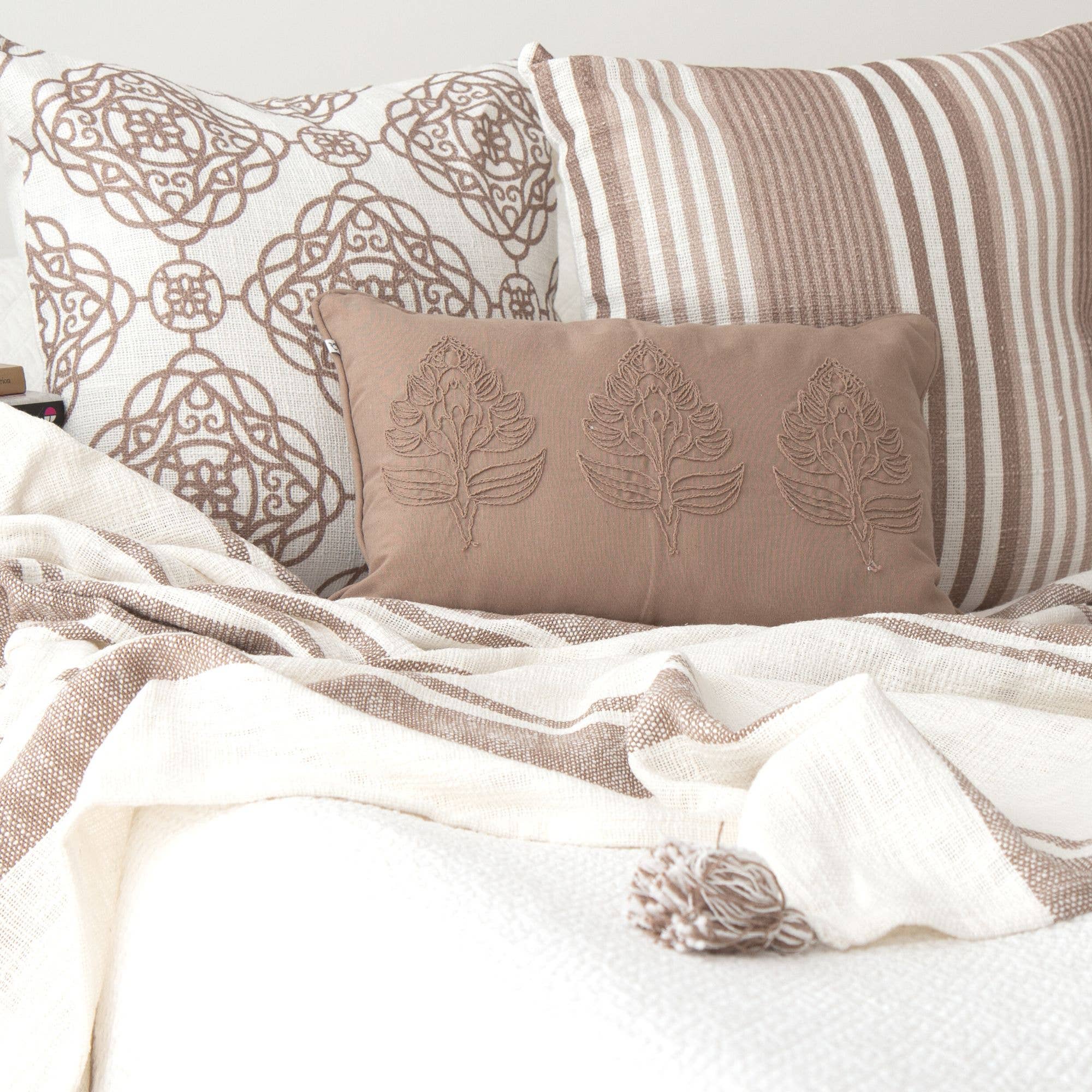 Eloise Embroidered Throw Pillow – Coffee