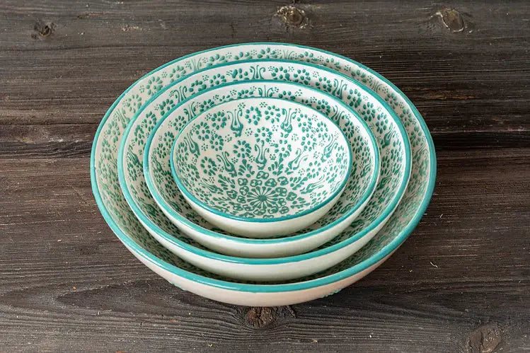 White and Green Handmade Ceramic Serving Bowl – Small