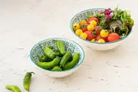White and Green Handmade Ceramic Serving Bowl – Small