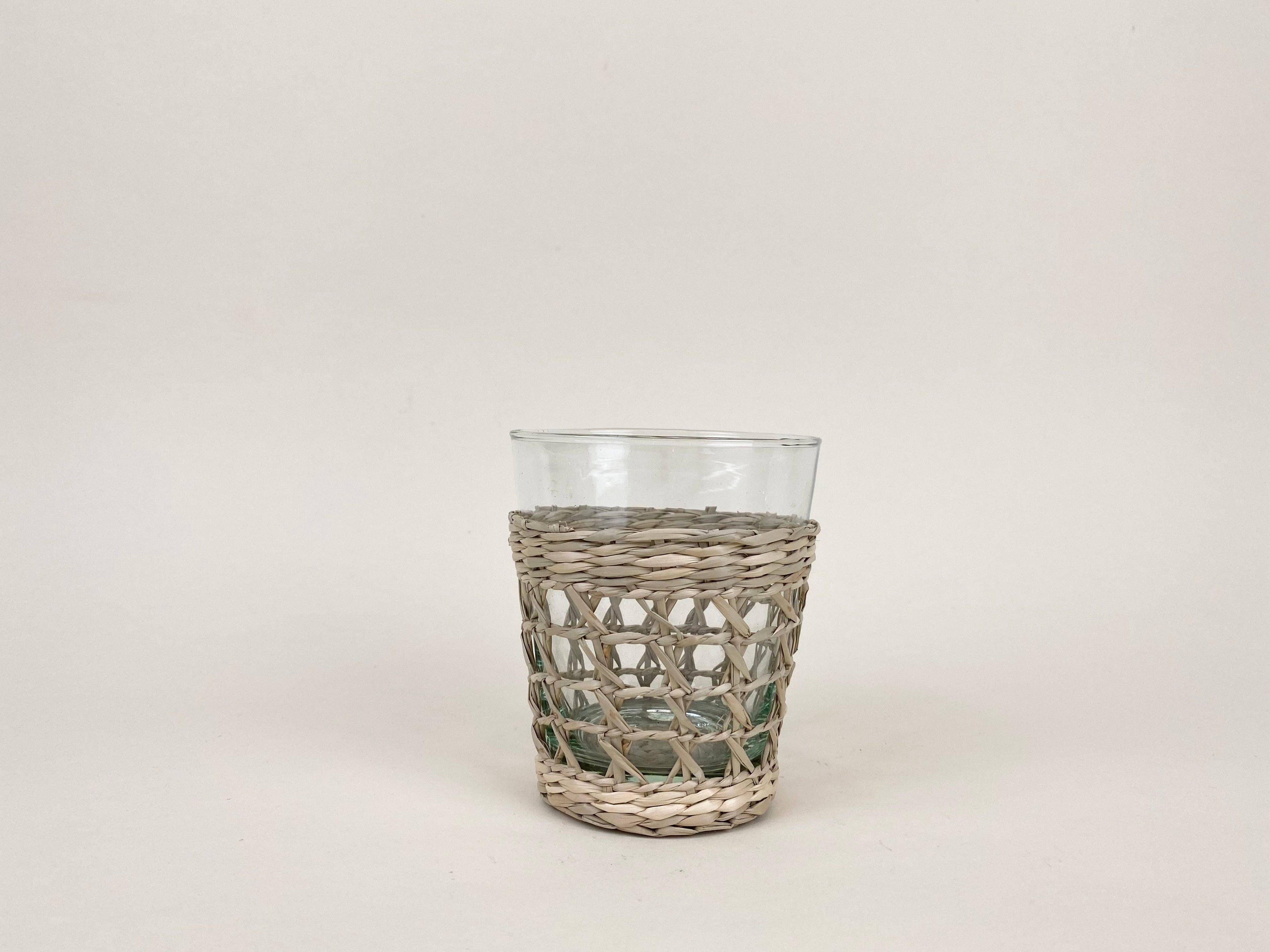 Glass Rocks Tumbler with Removable Seagrass Cage