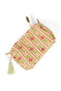 Pink + Green Floral Striped Makeup Bag