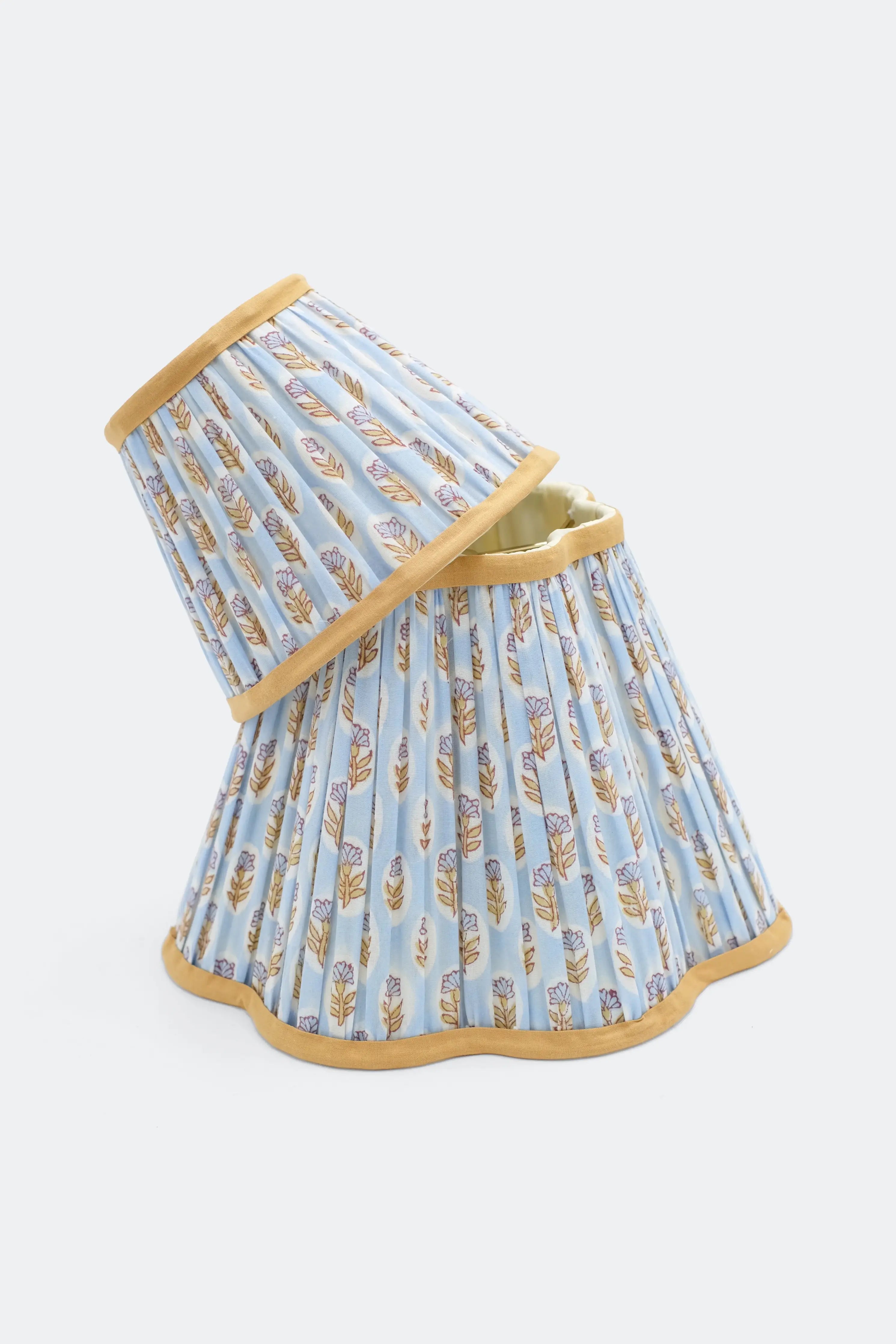 Block-Printed Pleated + Scalloped Floral Lampshade