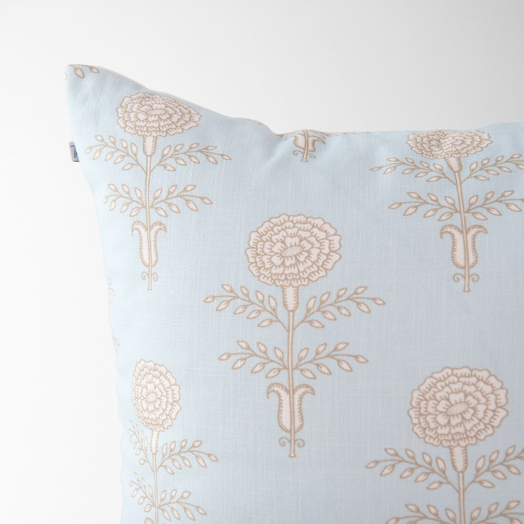 Elodie Sky Floral Block Print Throw Pillow
