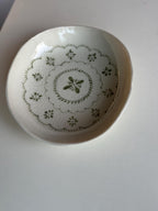 Handmade and hand painted pottery bowl,  with handpainted green underglaze and finished in a clear glaze, 7”