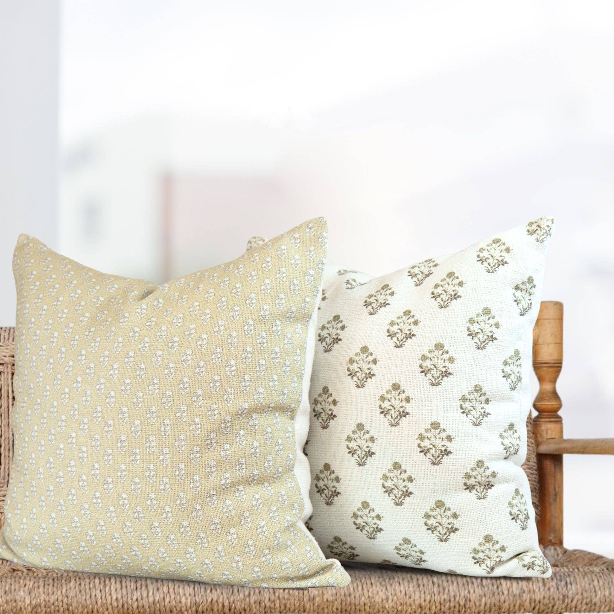 Aurora Block Print Throw Pillow - Sage