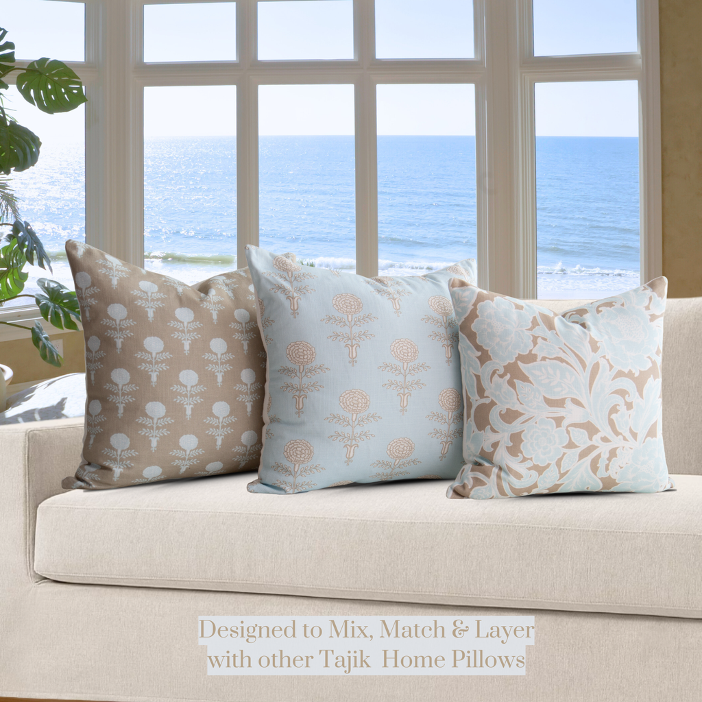Elodie Sky Floral Block Print Throw Pillow