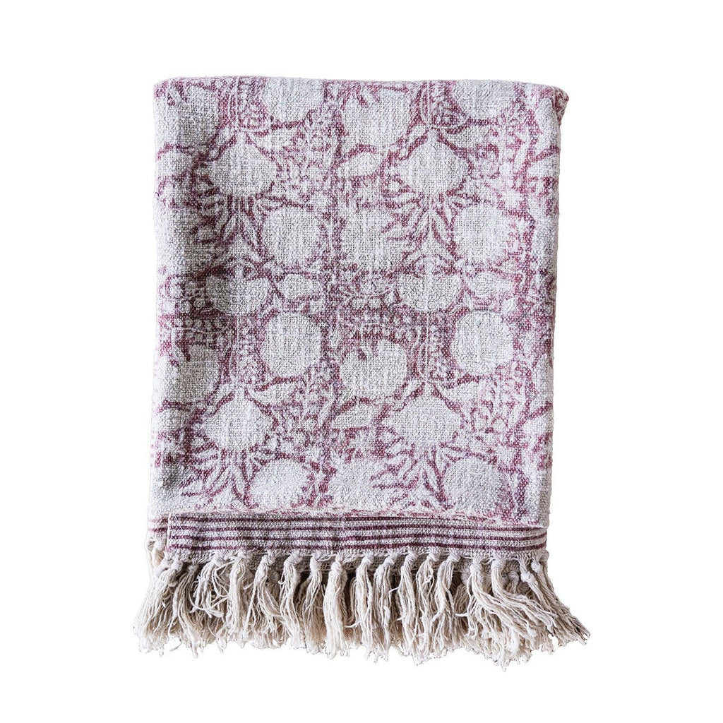 Handloomed Cotton Blush Block Print Throw Blanket
