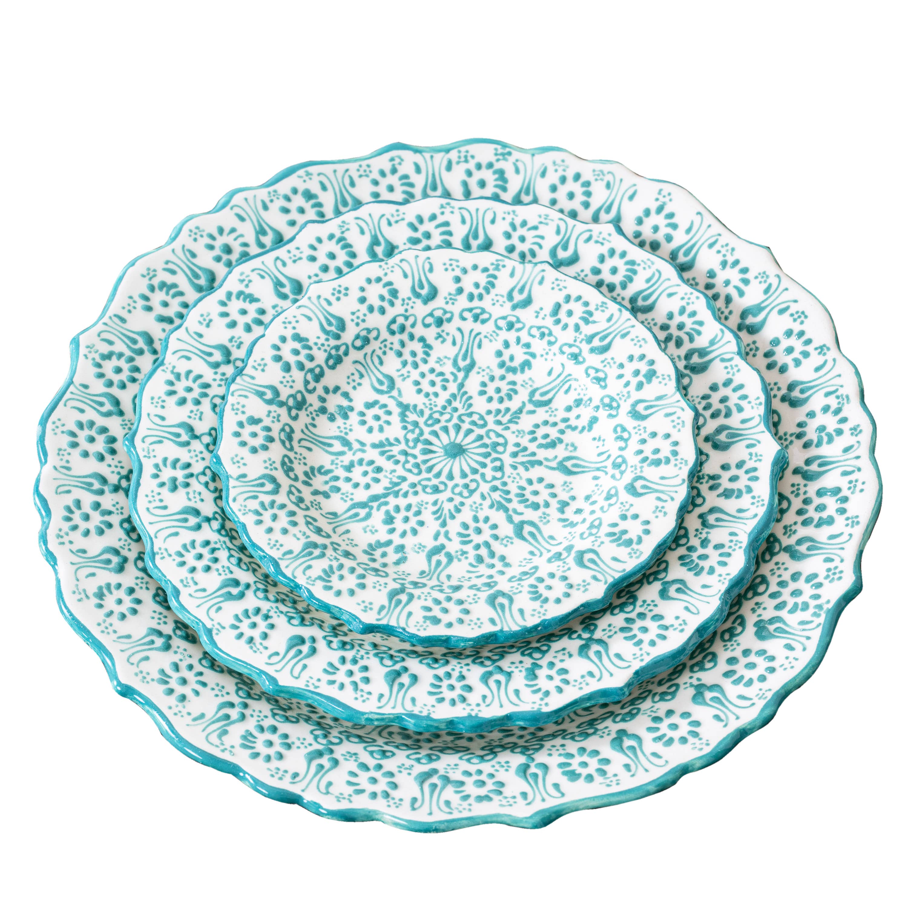 White and Green Handmade Ceramic Serving Plate