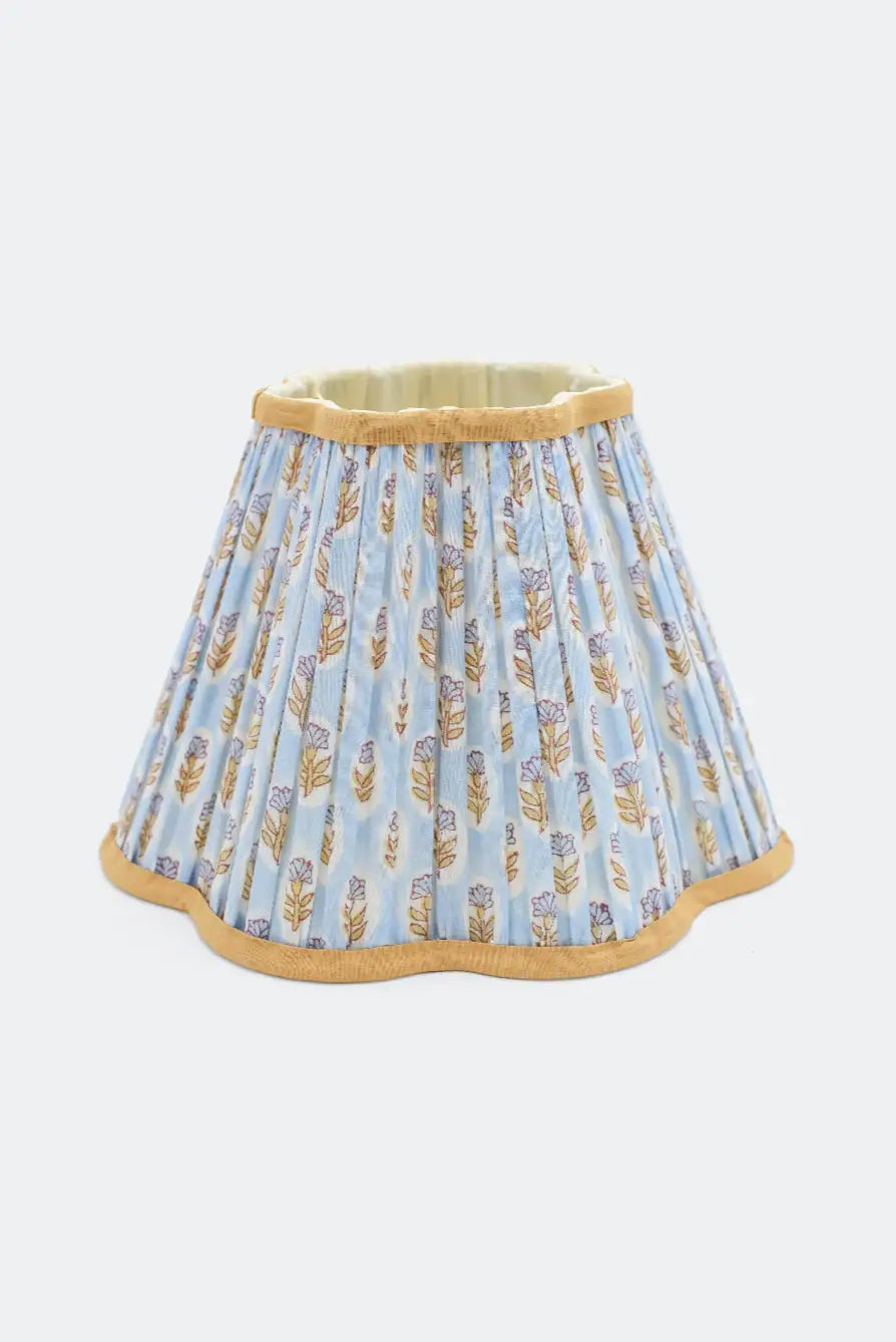 Block-Printed Pleated + Scalloped Floral Lampshade