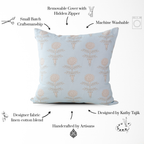 Elodie Sky Floral Block Print Throw Pillow