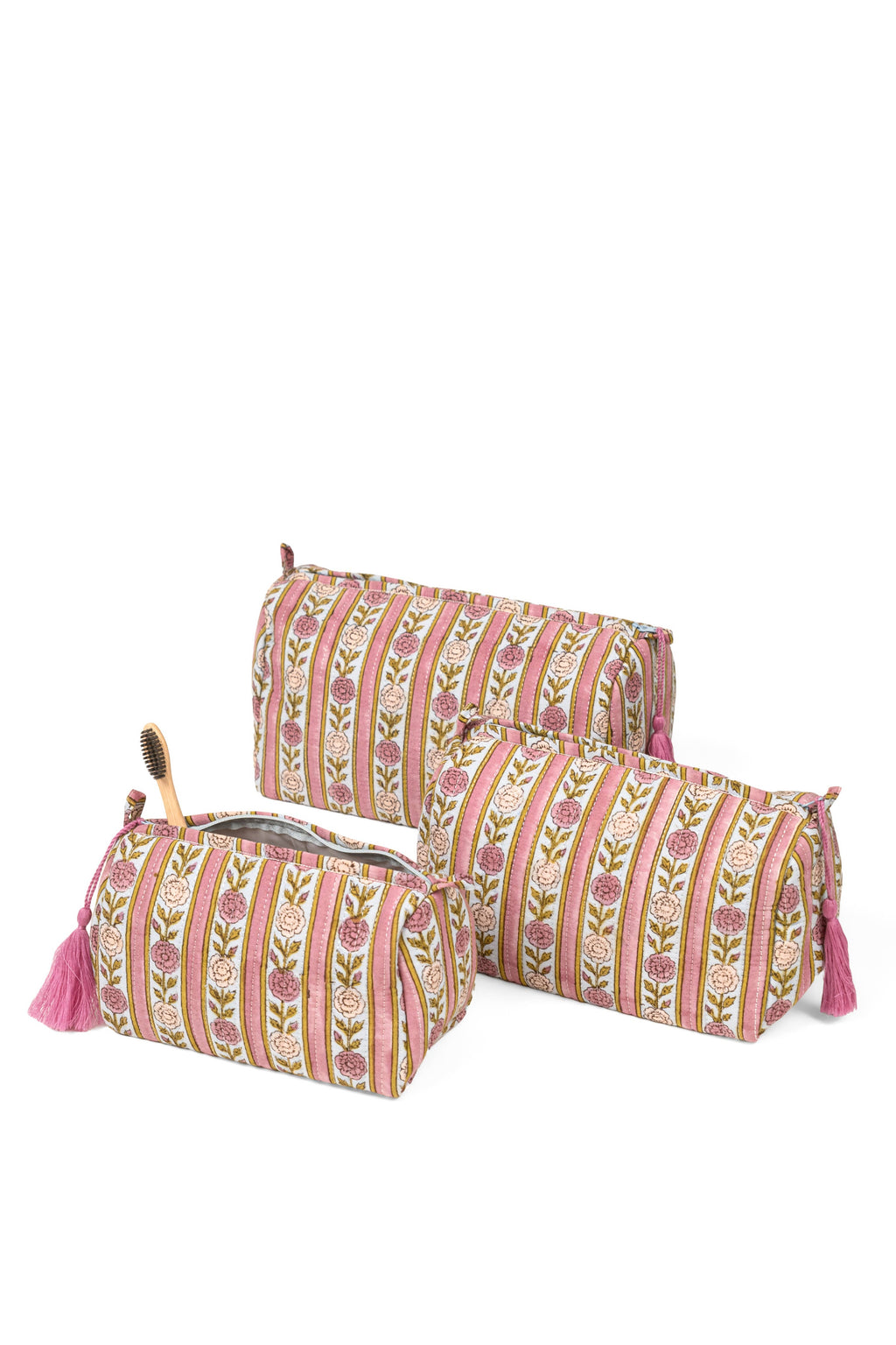 Blue + Pink Floral Striped Makeup Bag