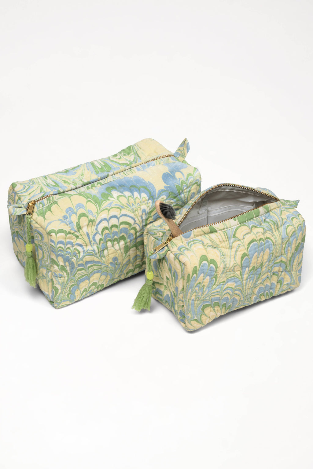 Seaglass Peacock Hand-Marbled Cosmetic Bag - Large