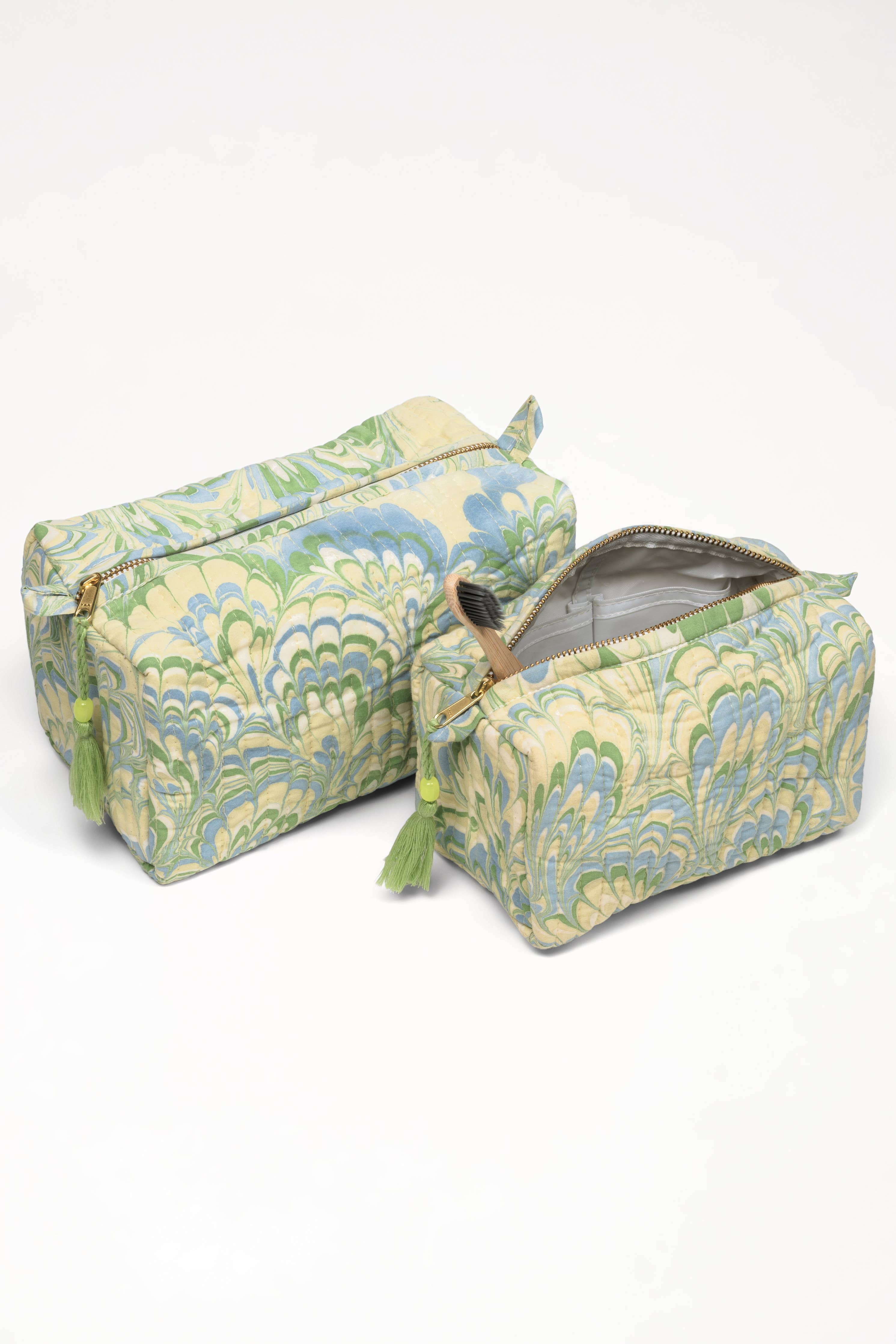 Seaglass Peacock Hand-Marbled Cosmetic Bag - Large