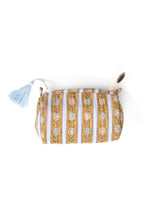 Blue + Green Floral Striped Makeup Bag
