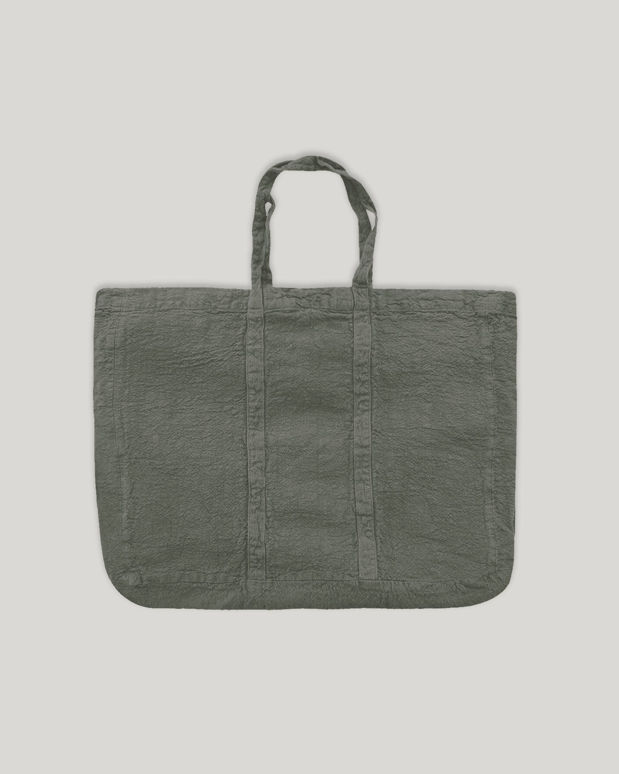 French Raw Linen Tote- Gray-Green