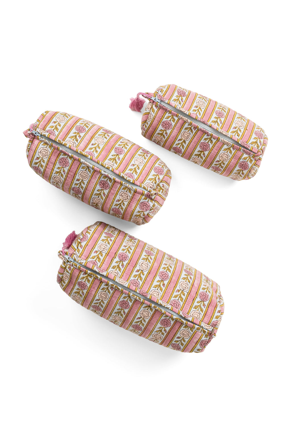 Blue + Pink Floral Striped Makeup Bag