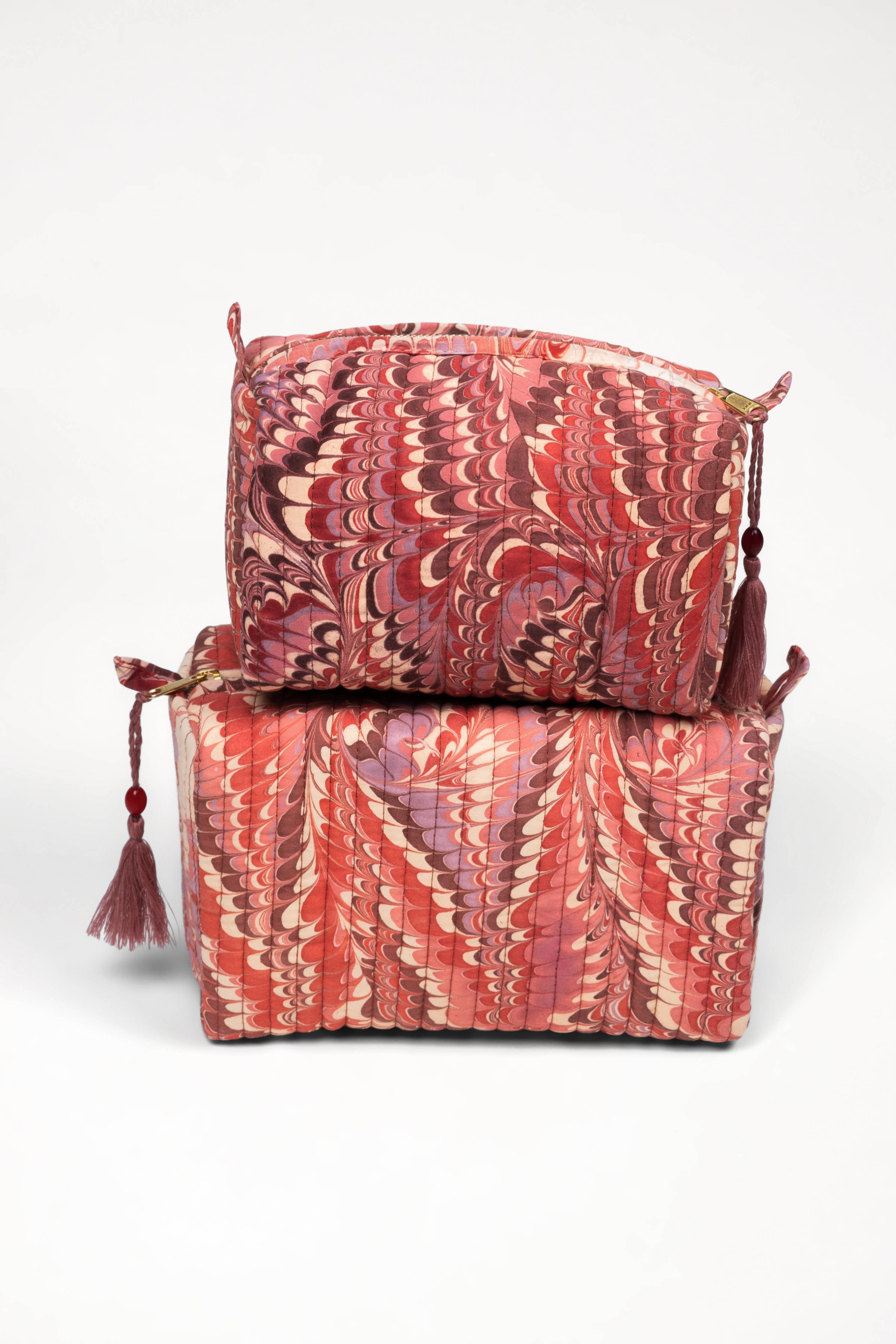 Florentine Pink Hand-Marbled Cosmetic Bag - Large