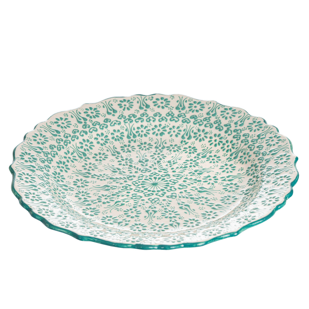 White and Green Handmade Ceramic Serving Plate