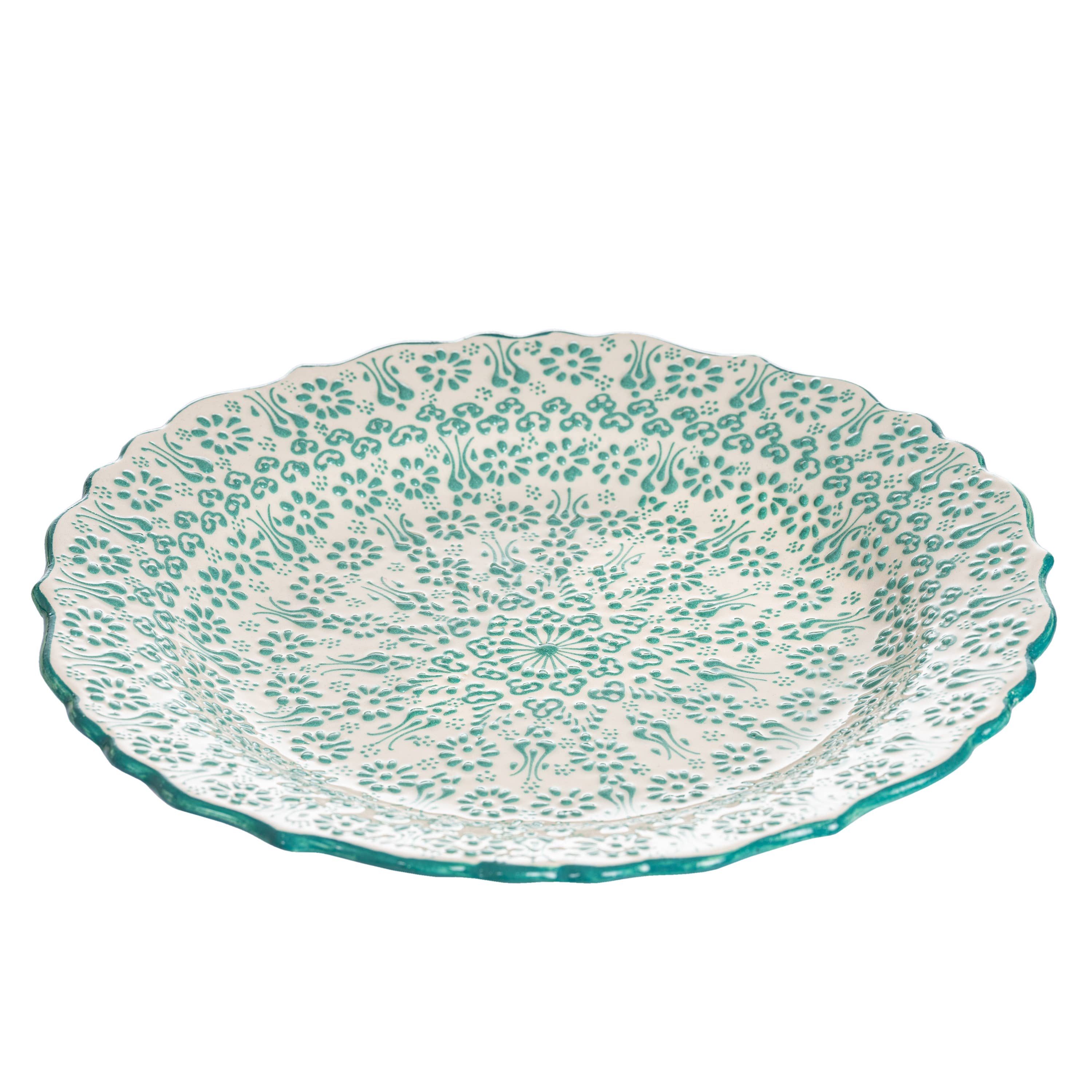 White and Green Handmade Ceramic Serving Plate