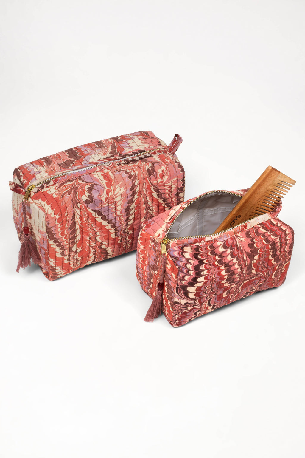 Florentine Pink Hand-Marbled Cosmetic Bag - Large