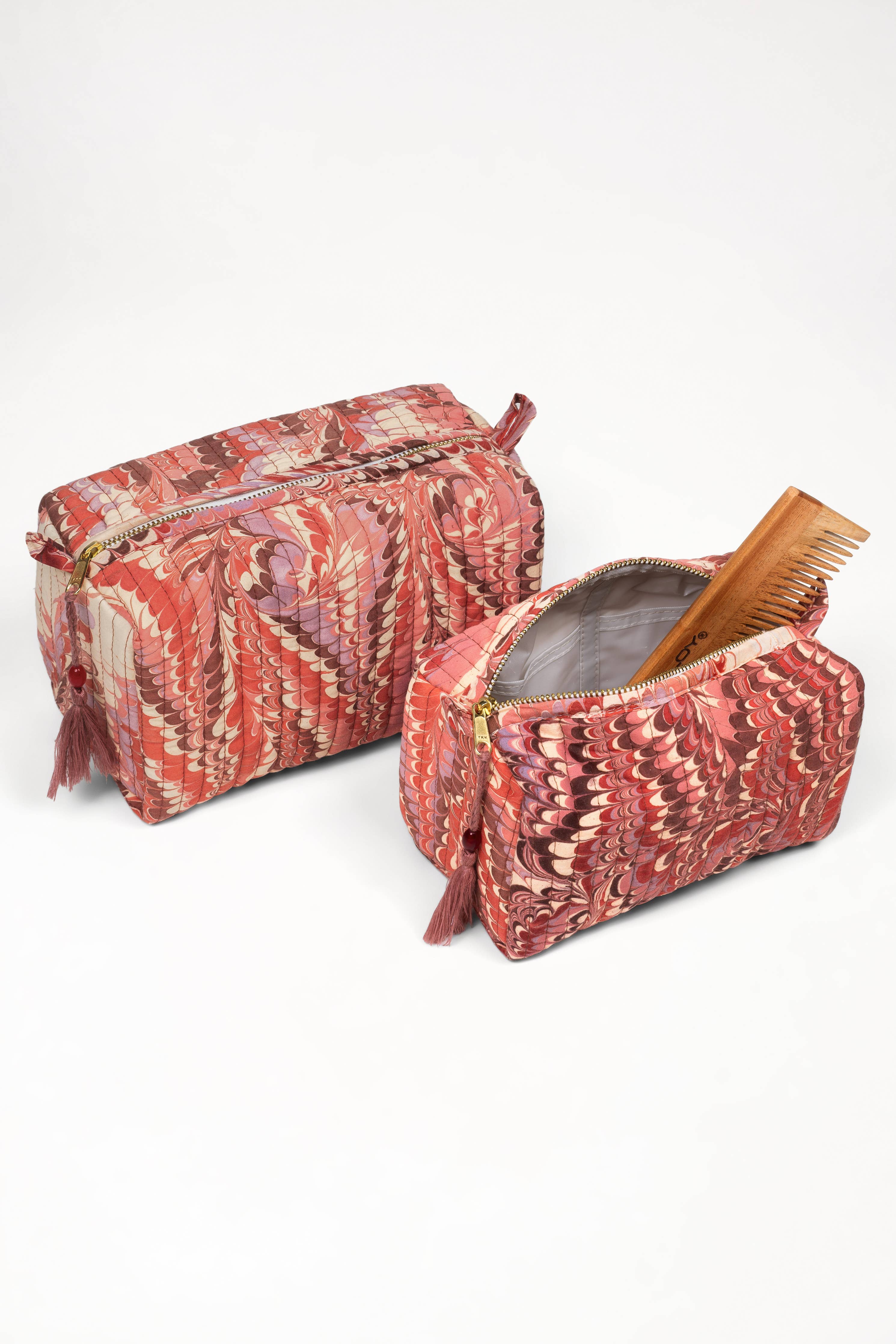 Florentine Pink Hand-Marbled Cosmetic Bag - Large