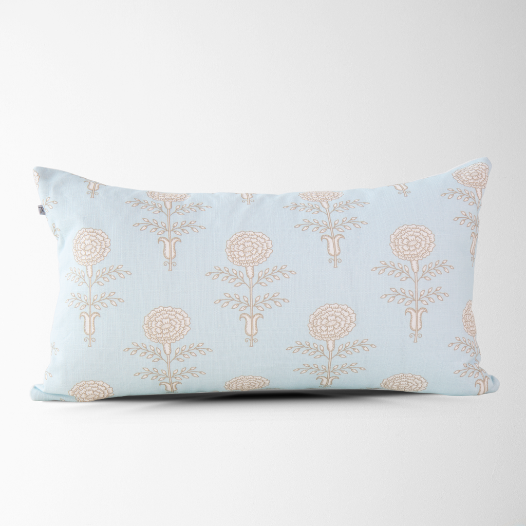 Elodie Sky Floral Block Print Throw Pillow