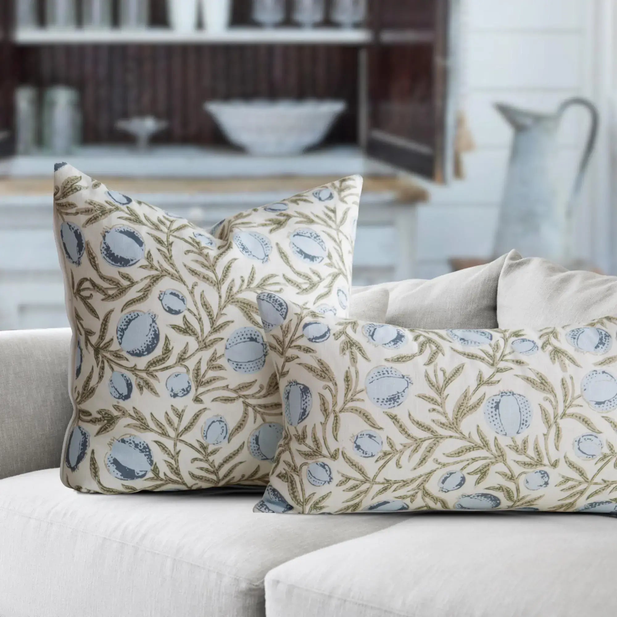 Alisa Blue Block Print Throw Pillow