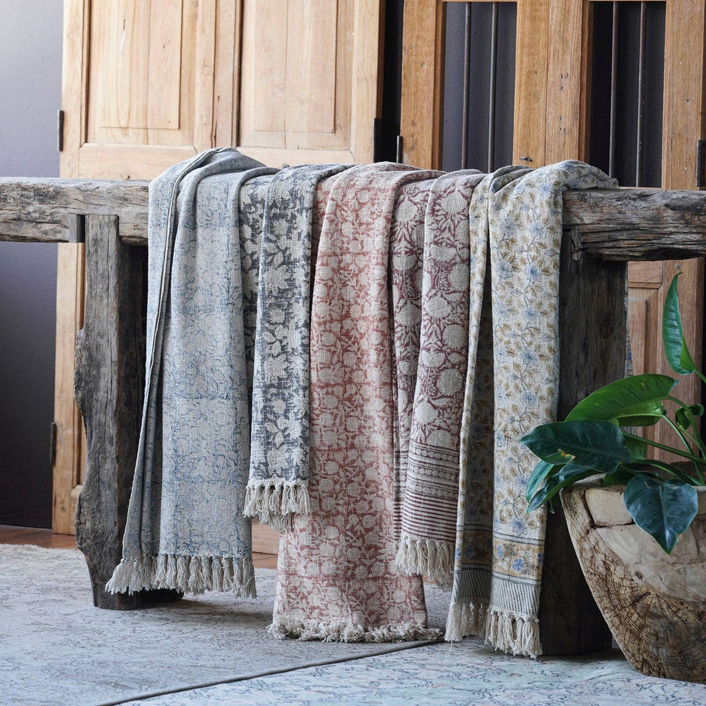 Handloomed Cotton Blush Block Print Throw Blanket