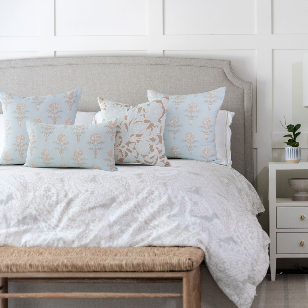 Elodie Sky Floral Block Print Throw Pillow