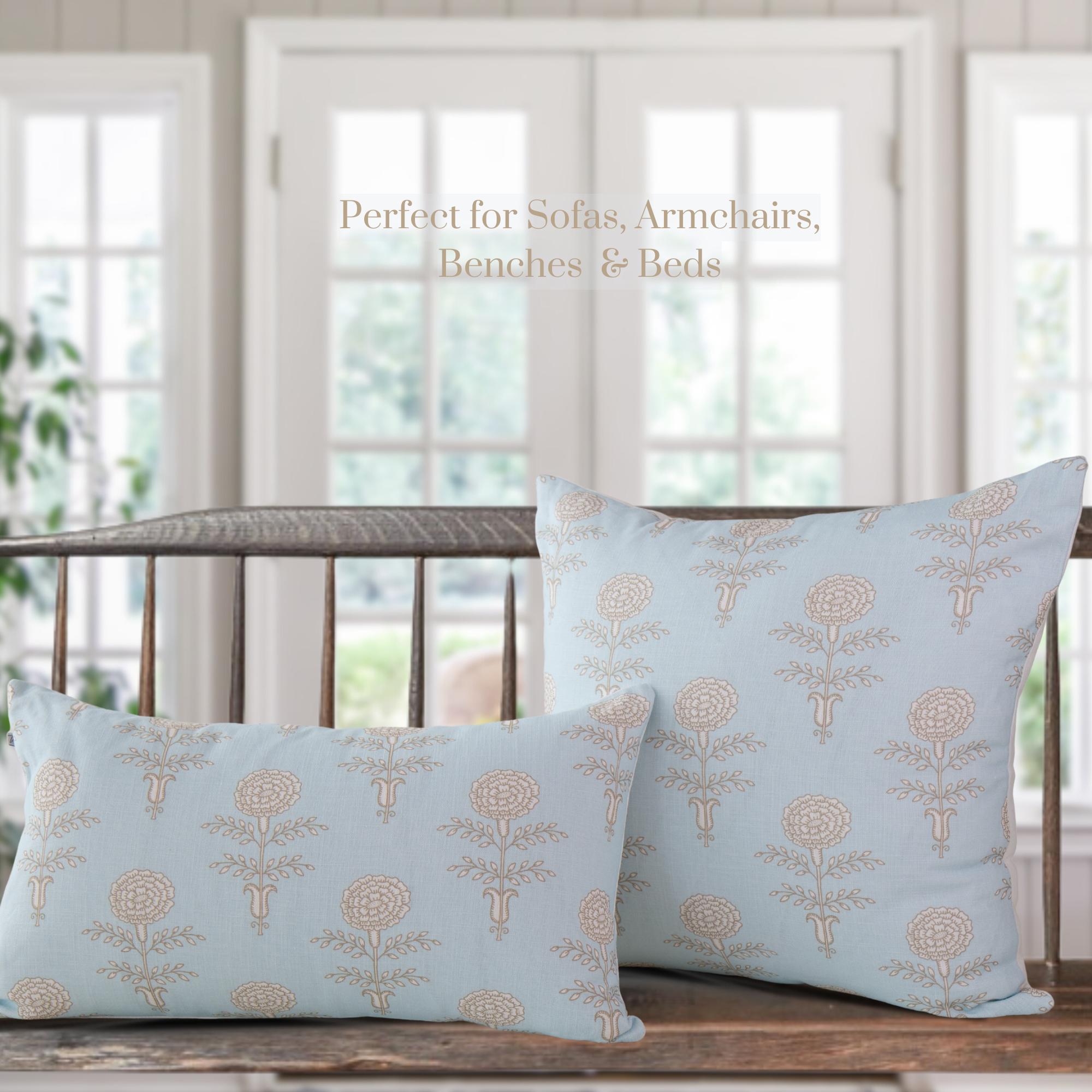 Elodie Sky Floral Block Print Throw Pillow