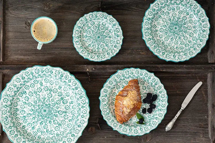 White and Green Handmade Ceramic Serving Plate