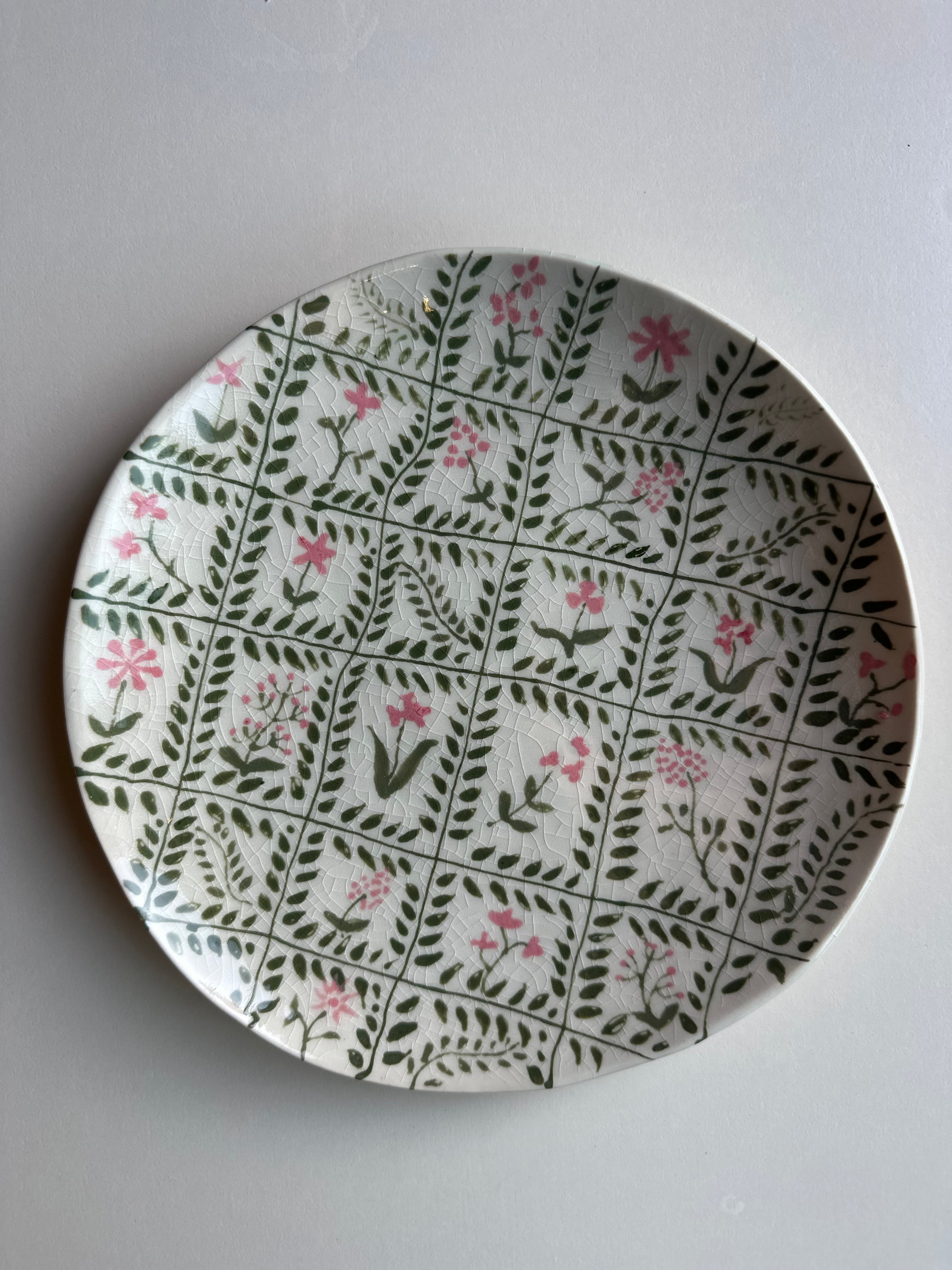 Handpainted "Garden Quilt" Plate, 8.5" D, One of a Kind