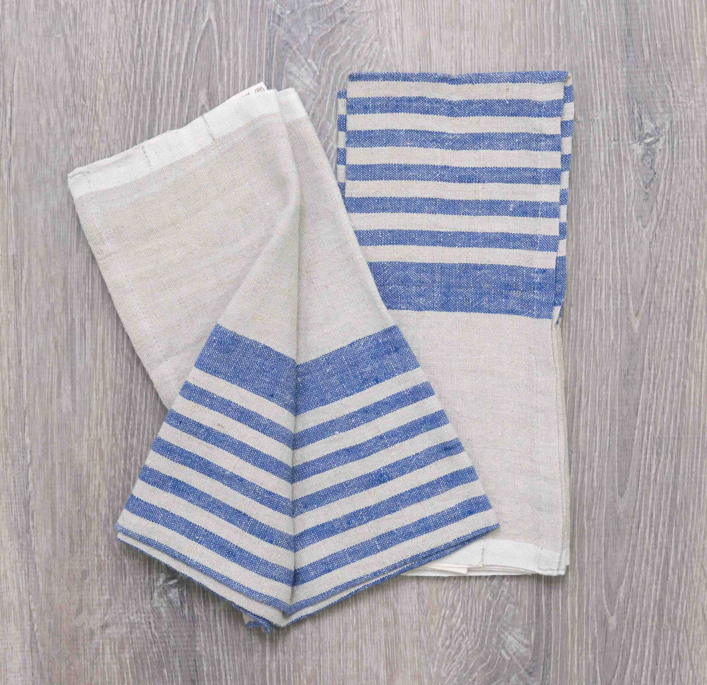 Natural and Blue Multi-Stripe Kitchen Towel