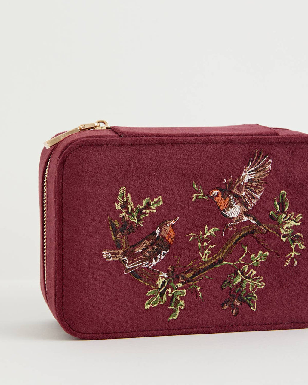 Robin Love Embroidered Velvet Jewelry Box