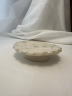 Handmade and hand painted pottery trinket dish, with handpainted blue underglaze and finished in a clear glaze, 3” with foot