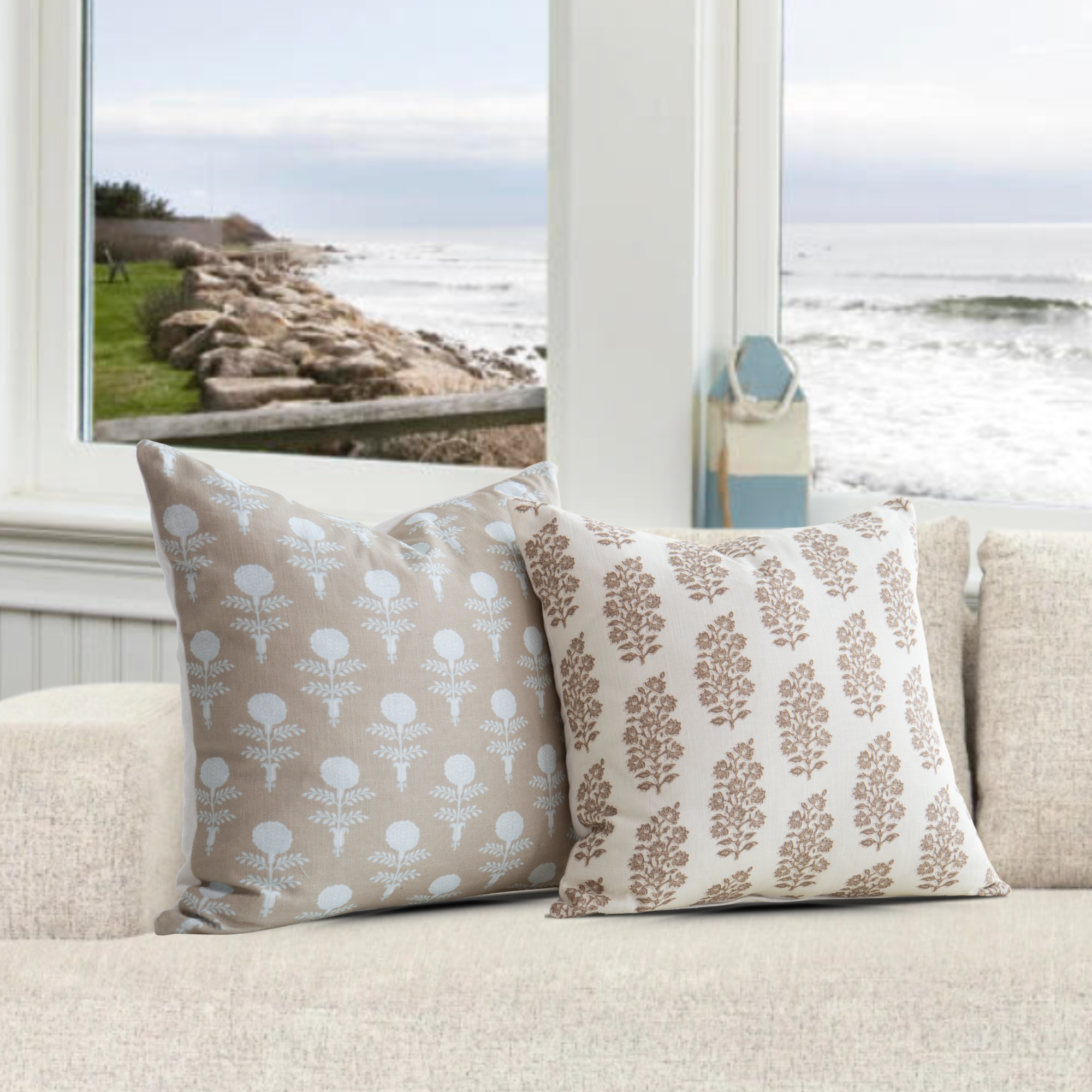 Elodie Oyster Block Print Throw Pillow