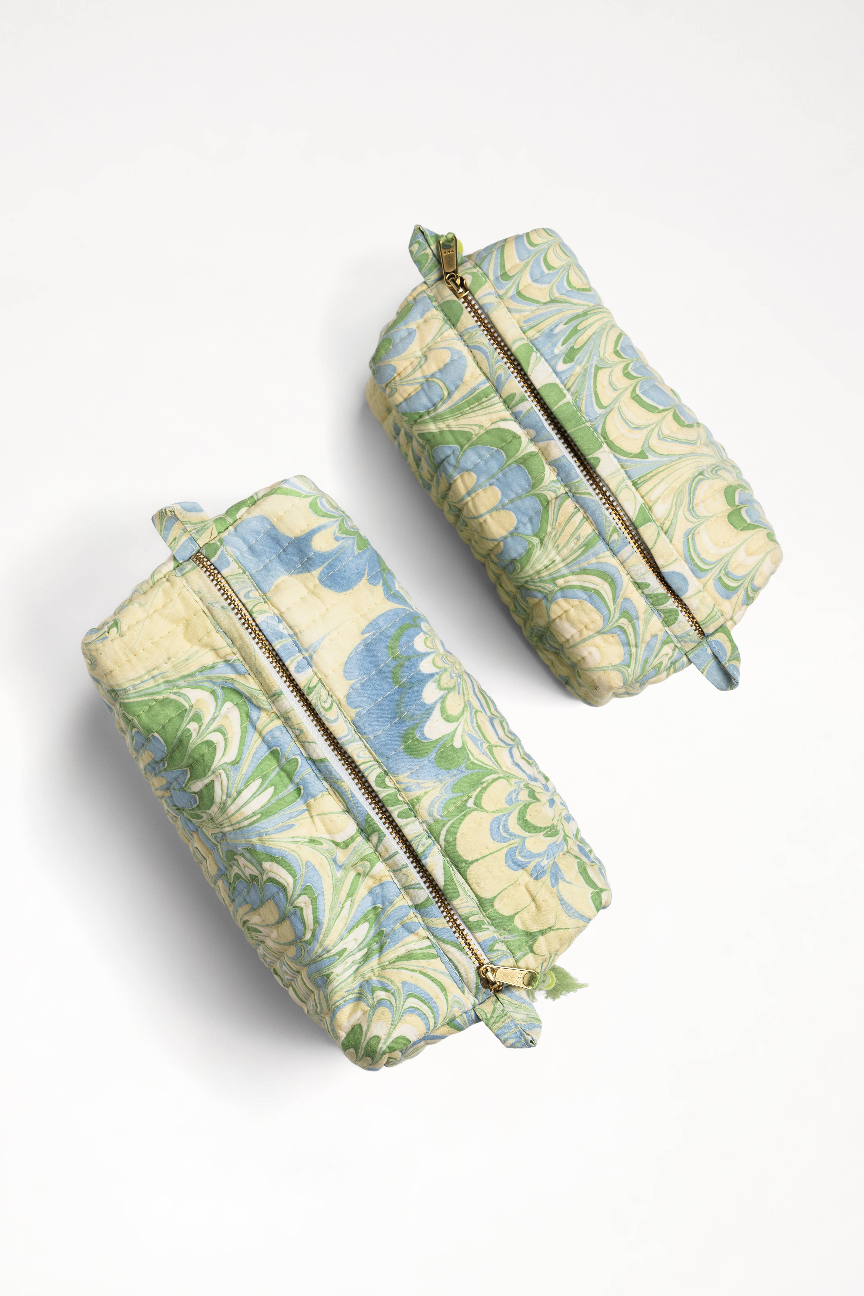 Seaglass Peacock Hand-Marbled Cosmetic Bag - Large
