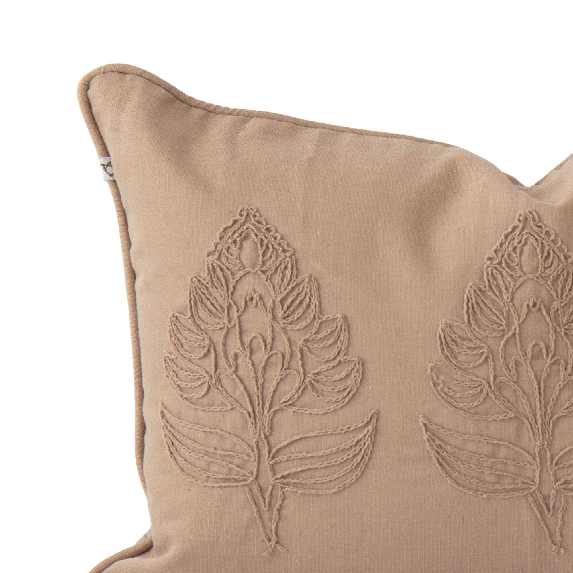 Eloise Embroidered Throw Pillow – Coffee