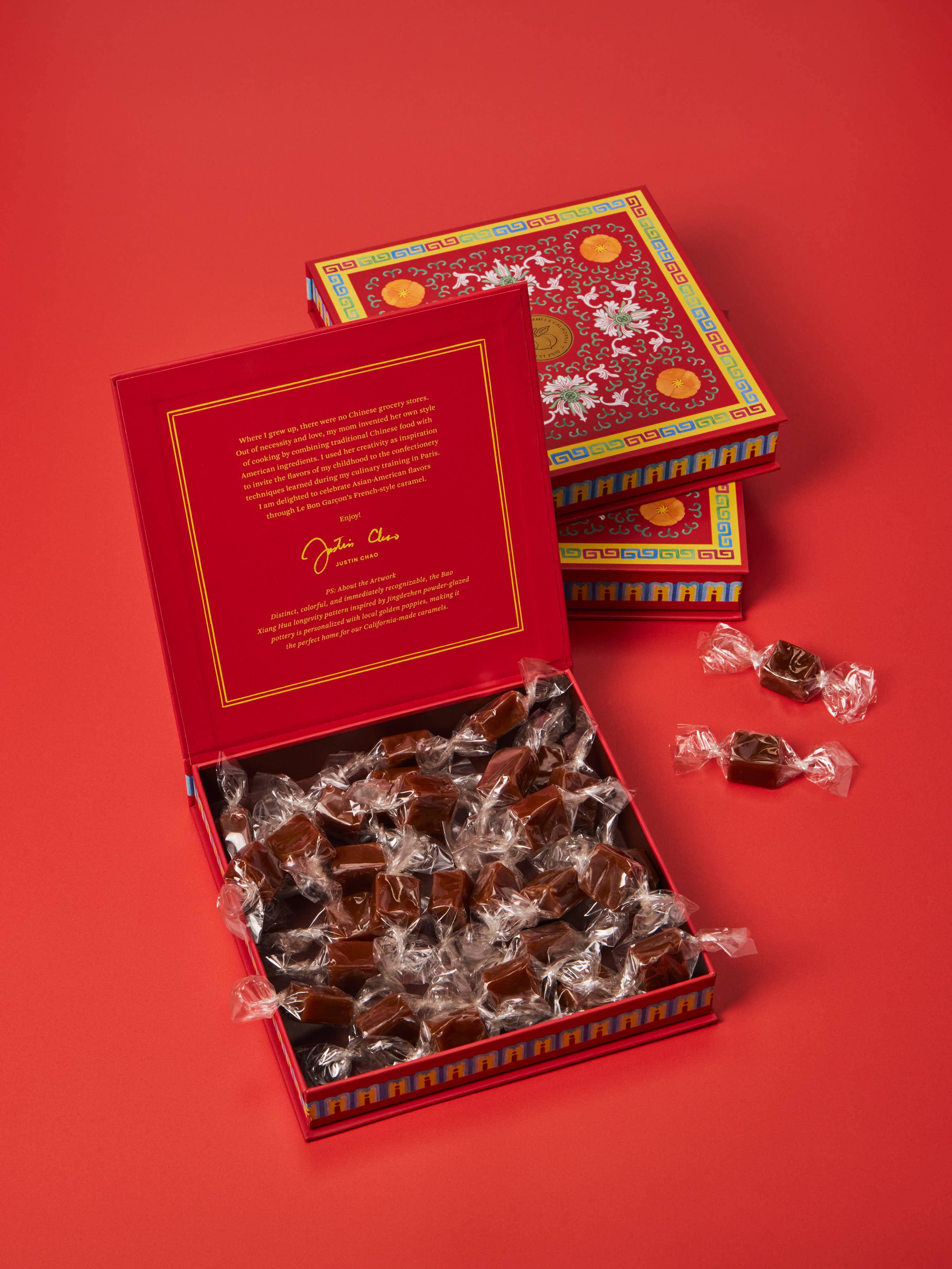 Dirty Chai Caramels, Red Gift Box 6oz (Tea, Coffee, Spices) 