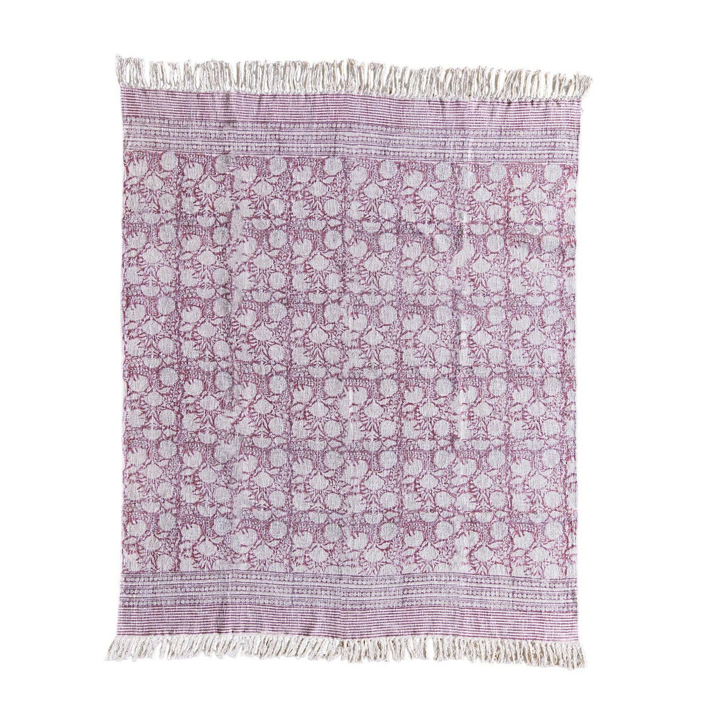 Handloomed Cotton Blush Block Print Throw Blanket