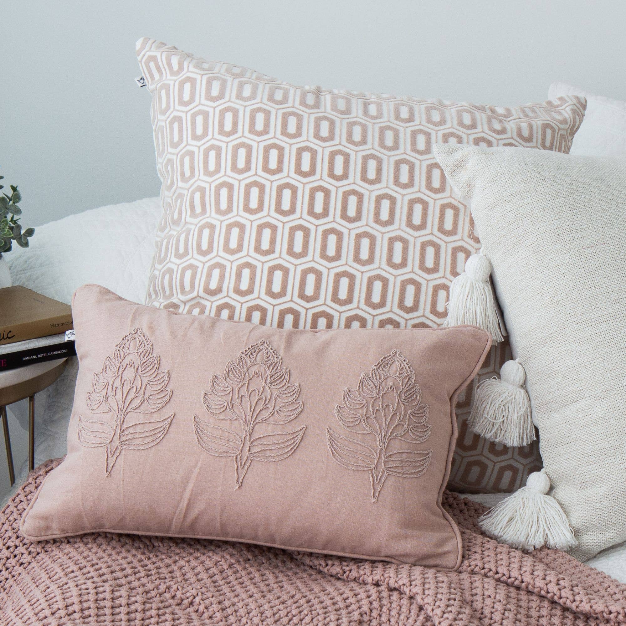 Eloise Embroidered Throw Pillow – Rose
