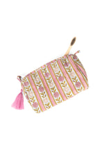 Blue + Pink Floral Striped Makeup Bag