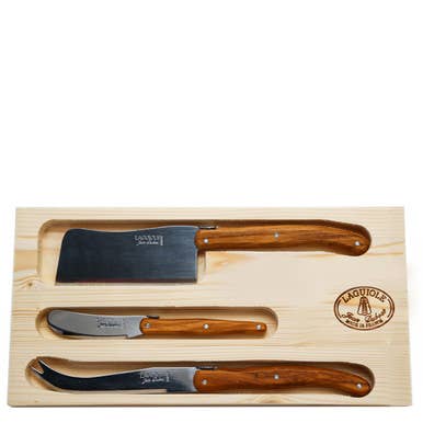 Jean Dubost 3-Piece Olive Wood Cheese Knife Set