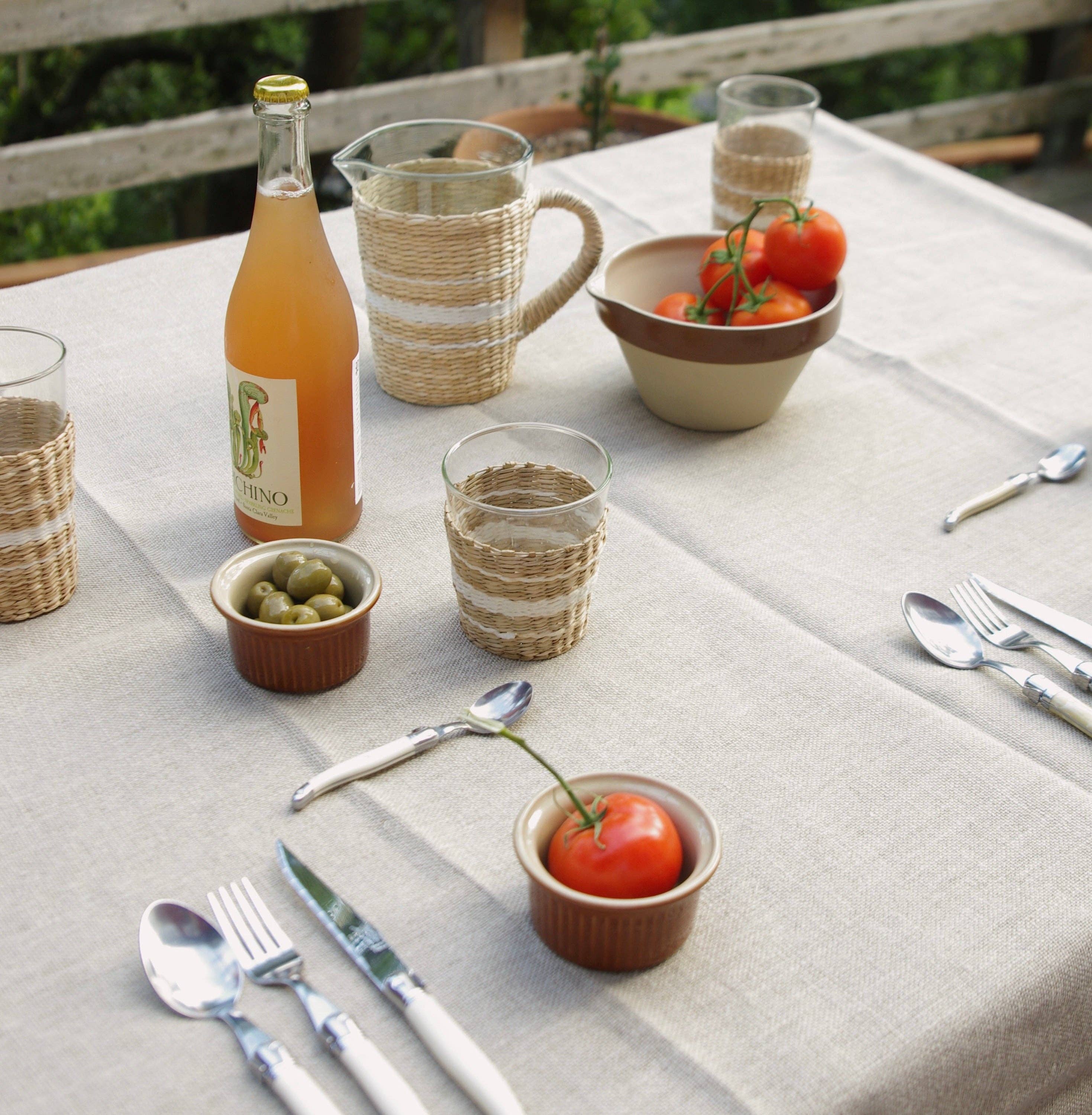 Glass Rocks Tumbler with Removable White Stripe Seagrass Cage