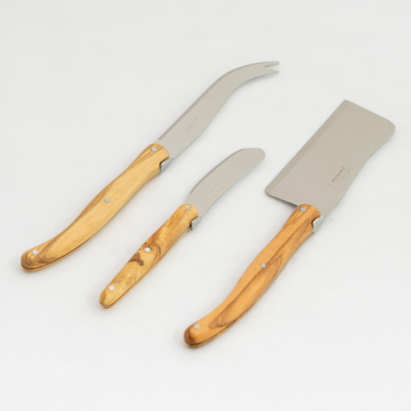 Jean Dubost 3-Piece Olive Wood Cheese Knife Set