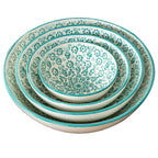 White and Green Handmade Ceramic Serving Bowl – Large