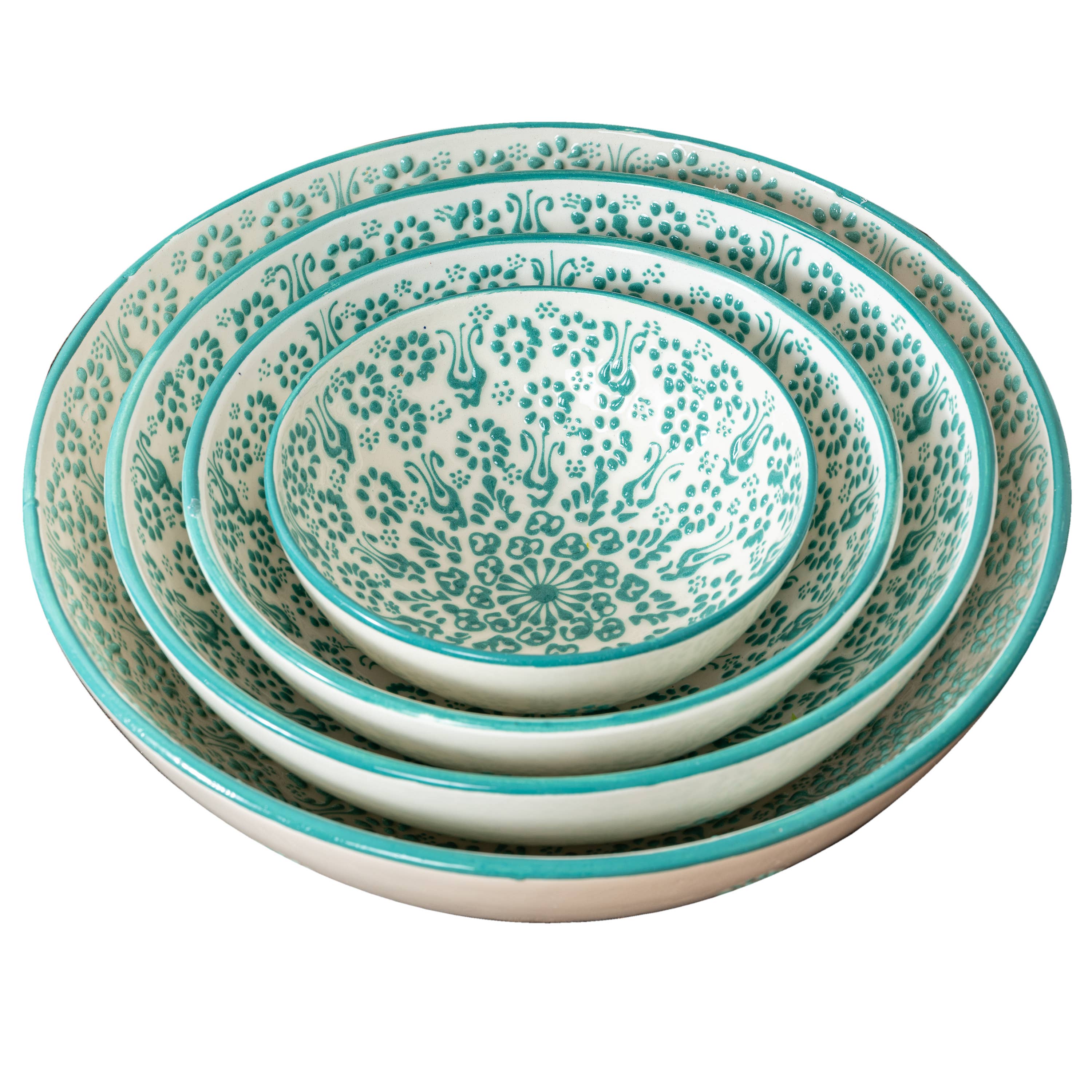 White and Green Handmade Ceramic Serving Bowl – Medium