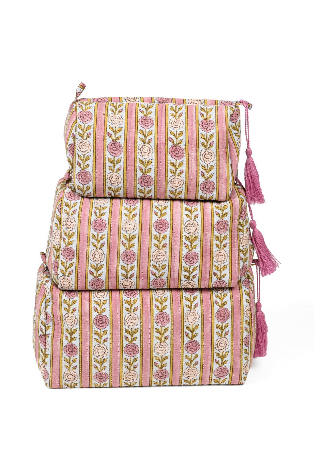 Blue + Pink Floral Striped Makeup Bag