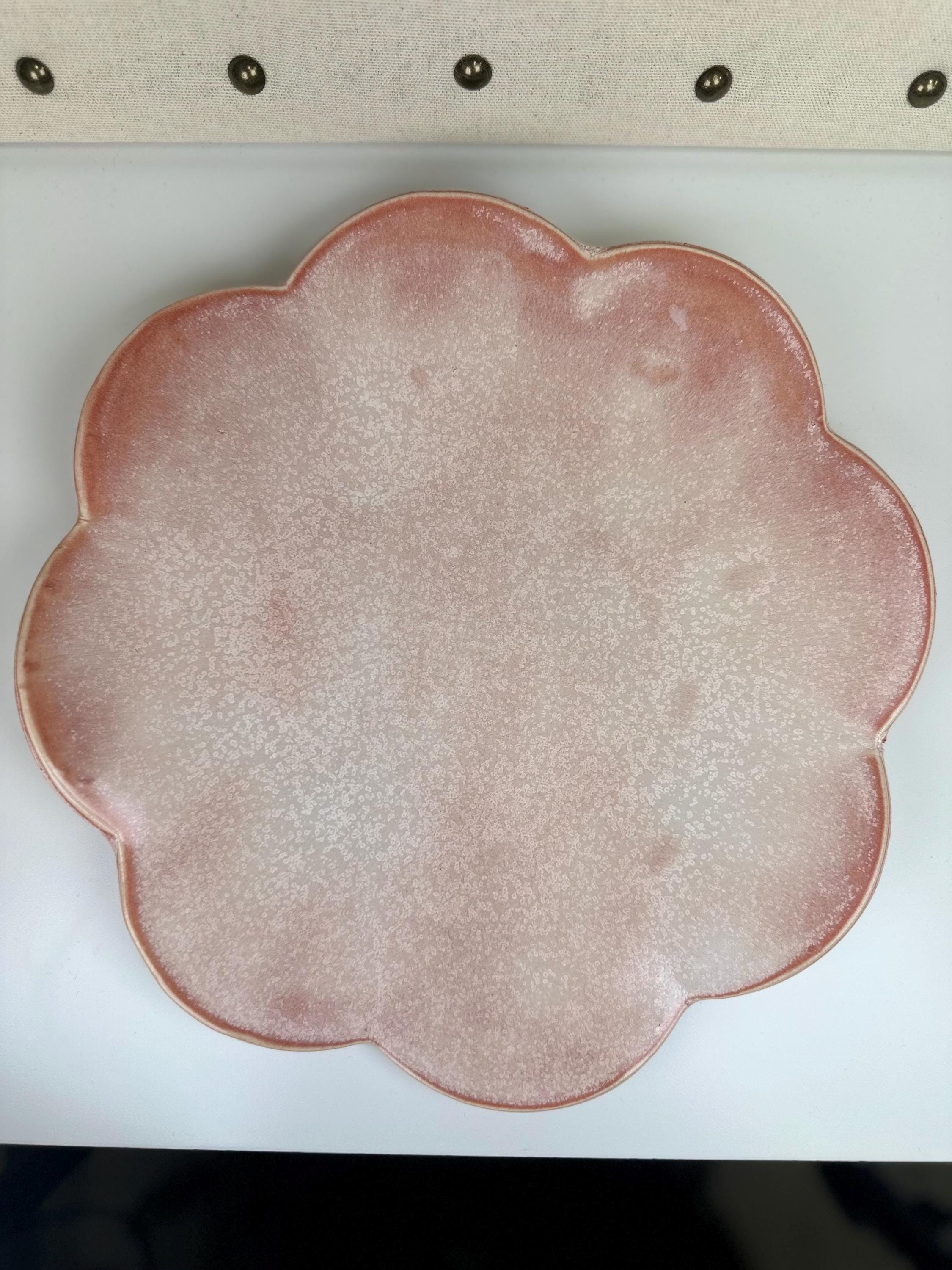Handmade Scalloped Platter with Dusty Rose Glaze